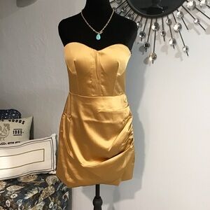 Naked Wardrobe Strapless Satin Gold Dress